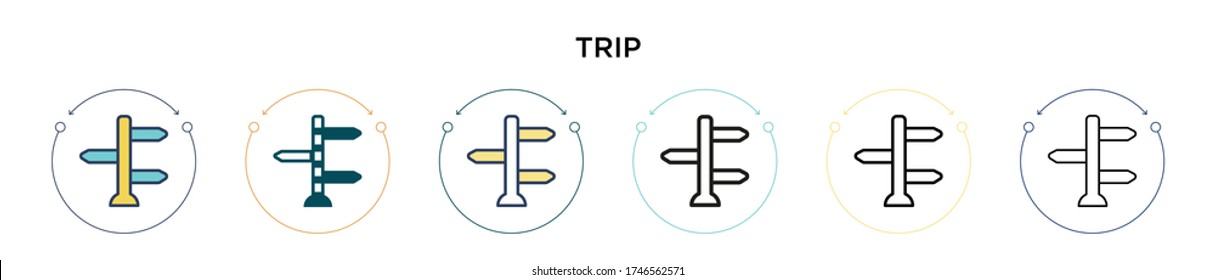 Trip sign icon in filled, thin line, outline and stroke style. Vector illustration of two colored and black trip sign vector icons designs can be used for mobile, ui, web