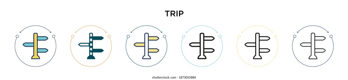 Trip sign icon in filled, thin line, outline and stroke style. Vector illustration of two colored and black trip sign vector icons designs can be used for mobile, ui, web