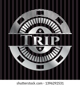 Trip silver shiny badge. Vector Illustration. Mosaic.