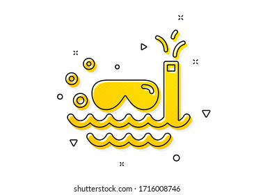 Trip swimming sign. Travel scuba diving icon. Holidays symbol. Yellow circles pattern. Classic scuba diving icon. Geometric elements. Vector