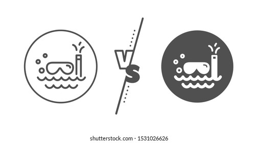 Trip swimming sign. Versus concept. Travel scuba diving line icon. Holidays symbol. Line vs classic scuba diving icon. Vector