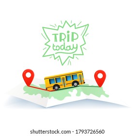 Trip today. Travel concept with map and lettering logo