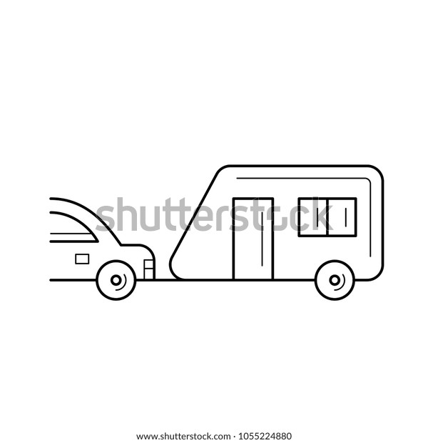 Trip trailer vector line icon isolated on white\
background. Trip trailer line icon for infographic, website or app.\
Icon designed on a grid\
system.