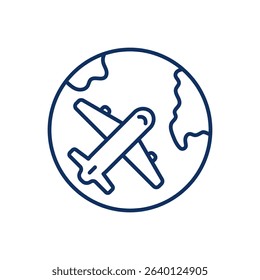 Trip Travel Airplane Icon. Editable Stroke Airplane Globe in Outline Style
