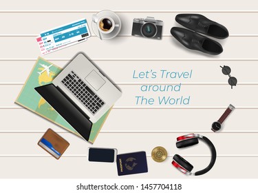 Trip to World. Travel to World. Vacation. Road trip. Tourism. Travel banner. Open suitcase with landmarks. Journey. Travelling illustration