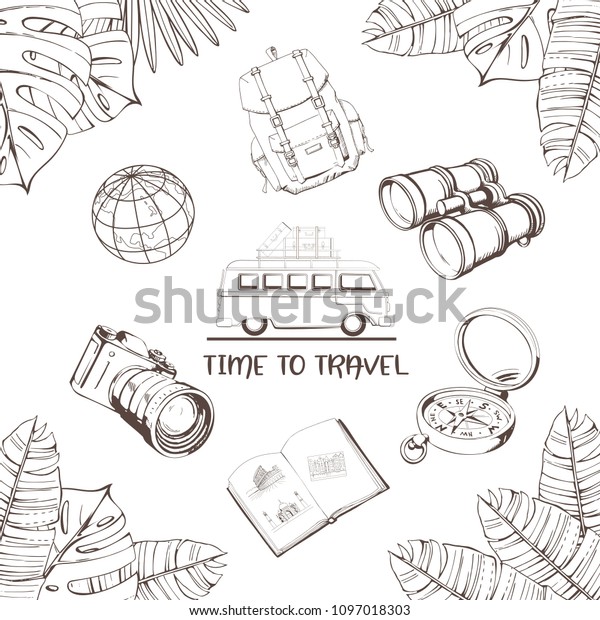Trip to World.\
Travel to World. Vacation. Road trip. Tourism. Travel banner. Open\
suitcase with landmarks. Journey. Travelling illustration. Modern\
flat design. EPS 10.