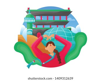 Trip to World. Vacation.  Tourism. Travel banner. Journey. Travelling illustration. Modern flat design. 