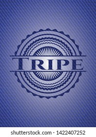 Tripe badge with denim texture. Vector Illustration. Detailed.