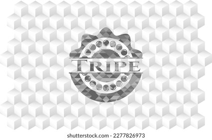 Tripe grey badge with geometric cube white background. 