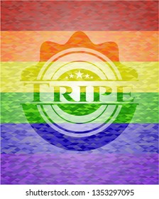 Tripe on mosaic background with the colors of the LGBT flag