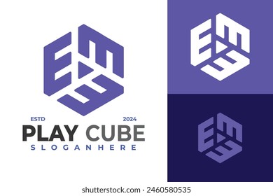 Tripel E Play Cube logo design vector symbol icon illustration