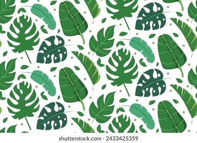 Tripical seamless pattern with green leaves