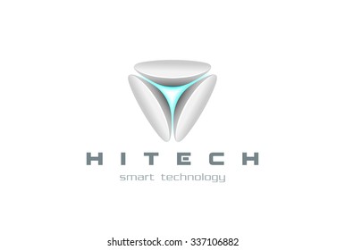 Triple Abstract Shape High Technology Digital Logo design vector template. Hi tech futuristic Logotype trinity icon. Hi-tech medicine science future concept.