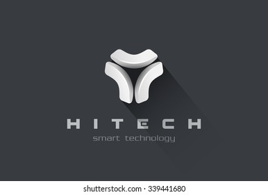Triple Abstract Shape High Technology Logo design vector template.
Hi tech futuristic Logotype trinity icon. Hi-tech science future concept.