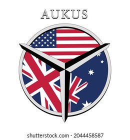 Triple alliance concept. AUKUS. Flags of Australia, United Kingdom, USA. Vector illustration.