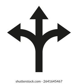 Triple arrow icon. Left right up. Navigation road vector. Path direction symbol.