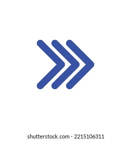 triple arrow icon pointing to right side flat design on white isolated background.