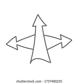 Triple flecha. Dibujo vectorial al estilo Doodle, aislado en un fondo blanco para el diseño y el diseño de temas.