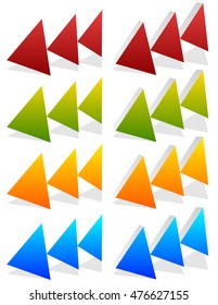 Triple arrows, 3 arrows, arrowheads in 4 colors. Vector element(s).