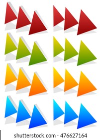 Triple arrows, 3 arrows, arrowheads in 4 colors. Vector element(s).