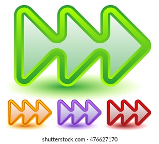 Triple arrows, 3 arrows, arrowheads in 4 colors. Vector element(s).