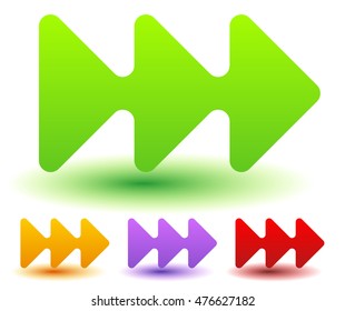 Triple arrows, 3 arrows, arrowheads in 4 colors. Vector element(s).