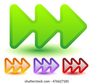 Triple arrows, 3 arrows, arrowheads in 4 colors. Vector element(s).
