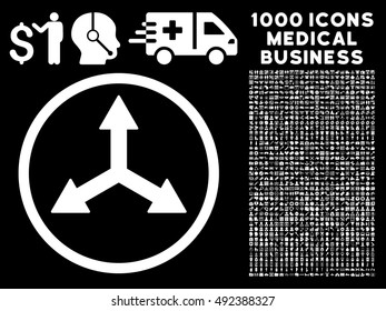 Triple Arrows icon with 1000 medical commerce white vector pictograms. Set style is flat symbols, black background.