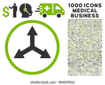 Triple Arrows icon with 1000 medical business eco green and gray vector pictographs. Design style is flat bicolor symbols, white background.