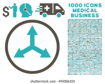 Triple Arrows icon with 1000 medical commerce grey and cyan vector design elements. Design style is flat bicolor symbols, white background.