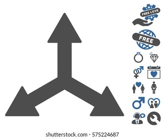Triple Arrows pictograph with bonus dating clip art. Vector illustration style is flat rounded iconic cobalt and gray symbols on white background.