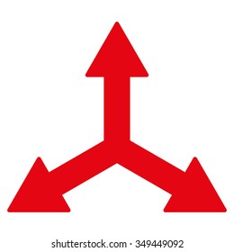 Triple Arrows vector icon. Style is flat symbol, red color, rounded angles, white background.