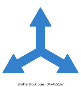 Triple Arrows vector icon. Style is flat symbol, cobalt color, rounded angles, white background.