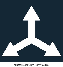 Triple Arrows vector icon. Style is flat symbol, white color, rounded angles, dark blue background.