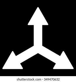 Triple Arrows vector icon. Style is flat symbol, white color, rounded angles, black background.