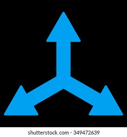 Triple Arrows vector icon. Style is flat symbol, blue color, rounded angles, black background.