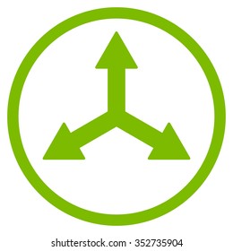 Triple Arrows vector icon. Style is flat circled symbol, eco green color, rounded angles, white background.