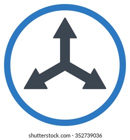 Triple Arrows vector icon. Style is bicolor flat circled symbol, smooth blue colors, rounded angles, white background.
