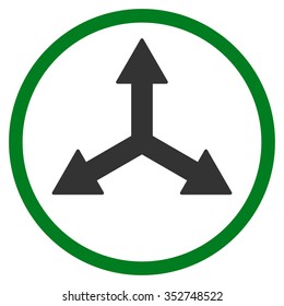Triple Arrows vector icon. Style is bicolor flat circled symbol, green and gray colors, rounded angles, white background.