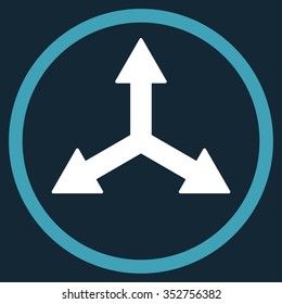 Triple Arrows vector icon. Style is bicolor flat circled symbol, blue and white colors, rounded angles, dark blue background.