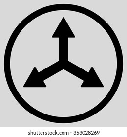 Triple Arrows vector icon. Style is flat circled symbol, black color, rounded angles, light gray background.