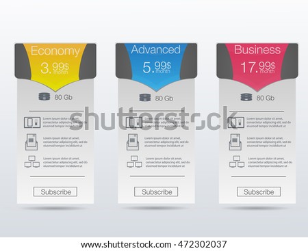Triple banner for hosting, interface for the site, vector banner for web.