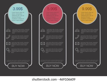 Triple banner in the style of circles and lines, banner for hosting, tariff plans for hosting, web elements.