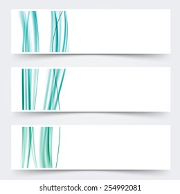 triple banner template with soft turquoise swoosh waves. vector illustration