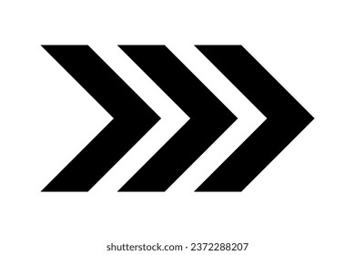 Triple Black Chevrons pointing right vector. Chevrons Icon Vector
