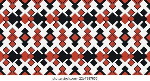 Triple black-red rhombuses. Print for design, packaging, notebooks, pillows.