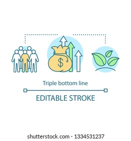 Triple bottom line concept icon. Corporate business accountability idea thin line illustration. Social, environmental, crowdfunding, fundraising. Vector isolated outline drawing. Editable stroke