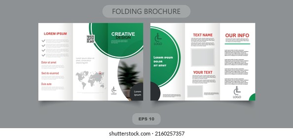 Triple brochure design. green business template for triple flyer. Mock up with modern circle photo and abstract background.