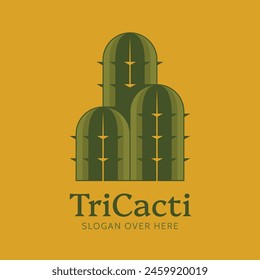 Triple cacti or cactus plant logo with bold retro cartoon style