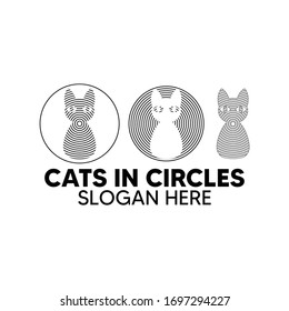 triple cat in circle logo vector illustration